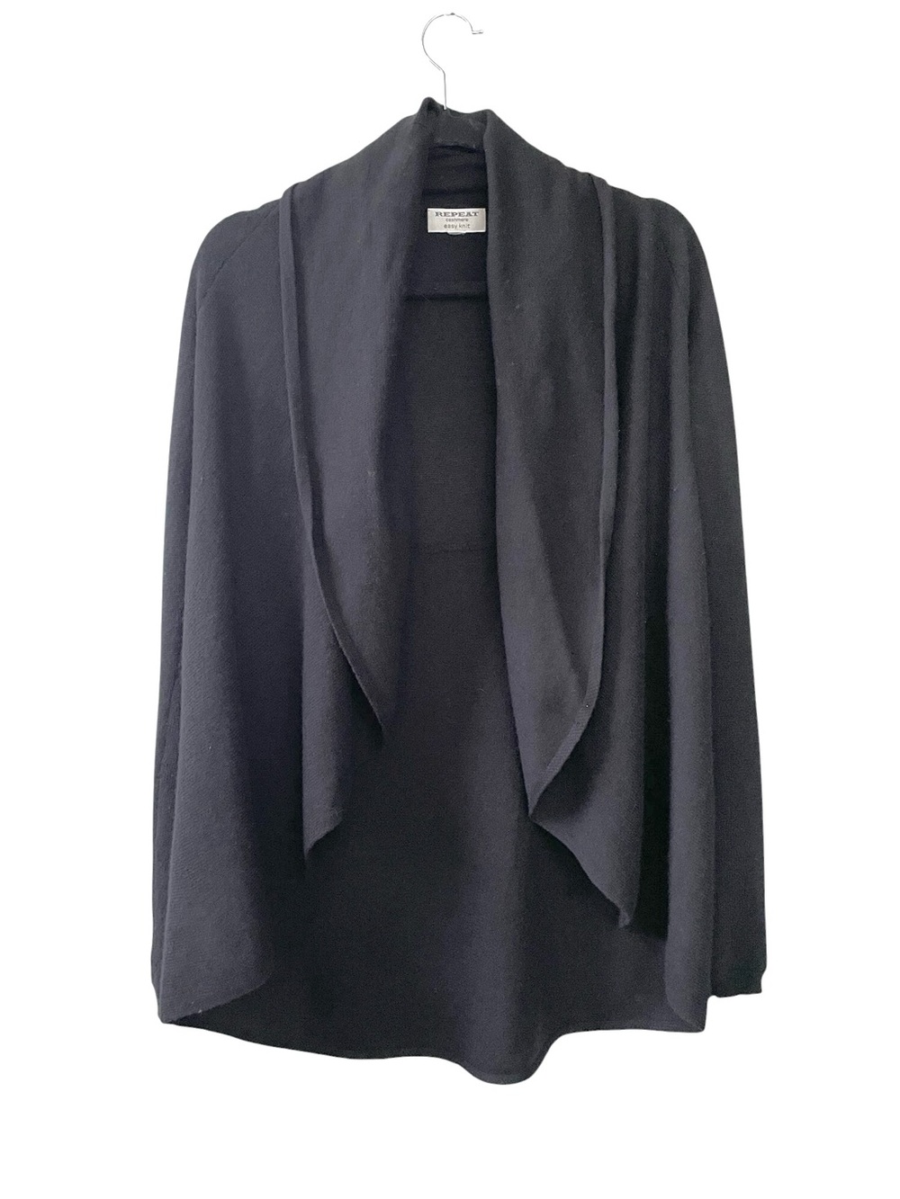 REPEAT Cashmere Black Organic Cashmere Draped Shawl Collar Cardigan Sweater